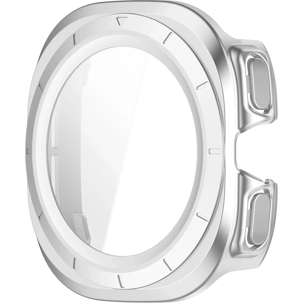 Etui ze szkłem do zegarka Bizon Case+Glass Watch do Samsung Galaxy Watch Ultra 47 mm satynowo srebrne