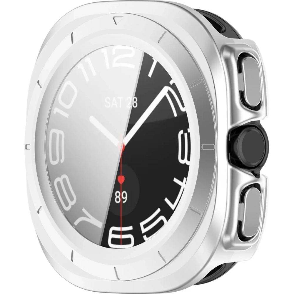 Etui ze szkłem do zegarka Bizon Case+Glass Watch do Samsung Galaxy Watch Ultra 47 mm satynowo srebrne
