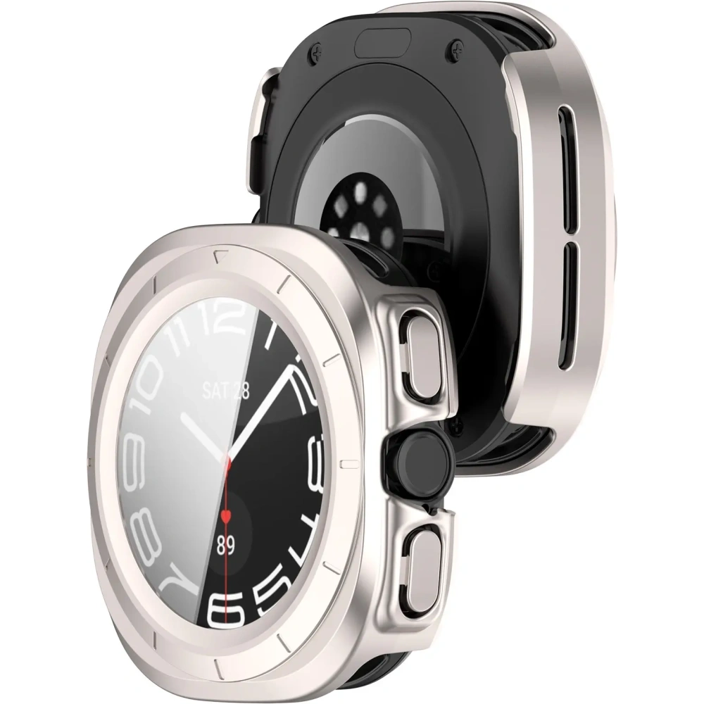 Etui ze szkłem do zegarka Bizon Case+Glass Watch do Samsung Galaxy Watch Ultra 47 mm satynowo szampańskie