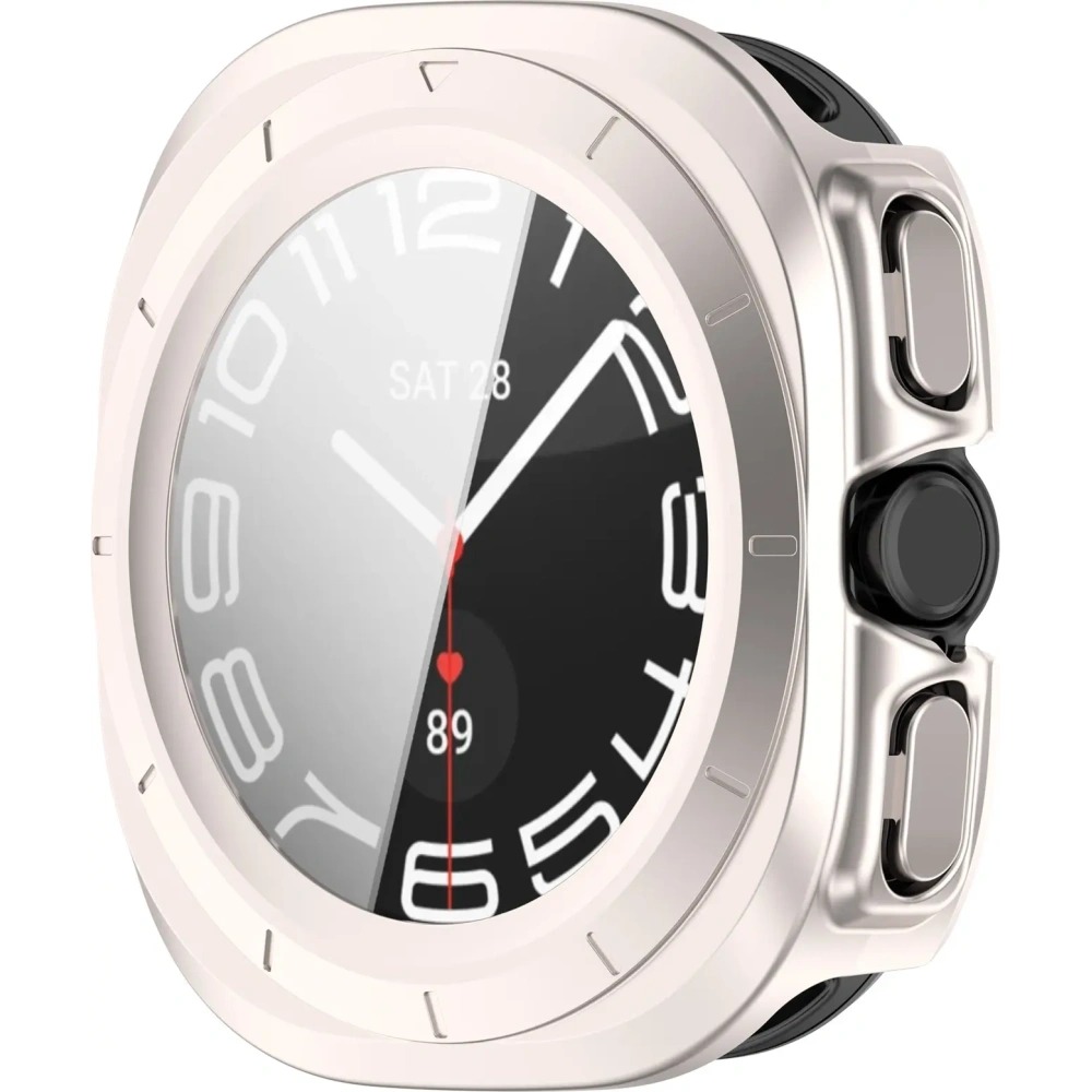 Etui ze szkłem do zegarka Bizon Case+Glass Watch do Samsung Galaxy Watch Ultra 47 mm satynowo szampańskie