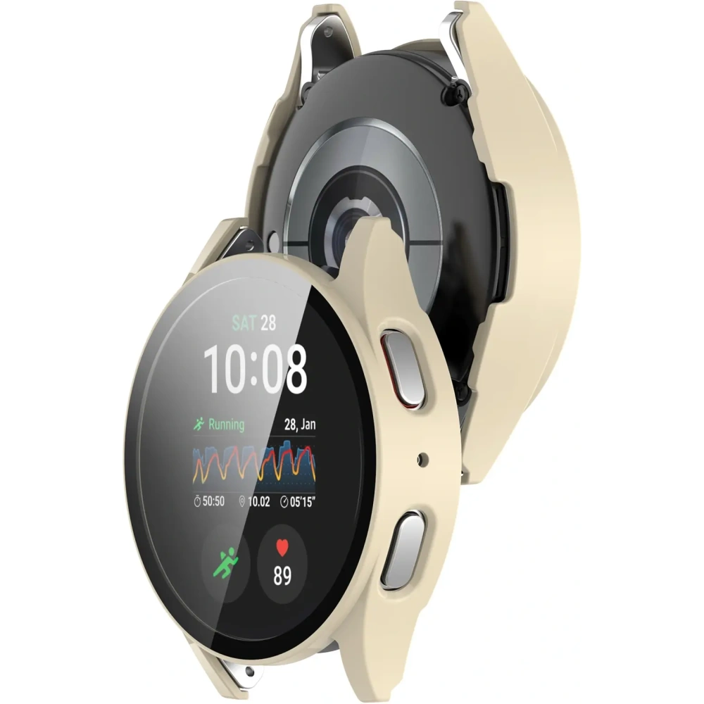 Etui ze szkłem do zegarka Bizon Case+Glass Watch do Samsung Galaxy Watch 7 40 mm beżowe