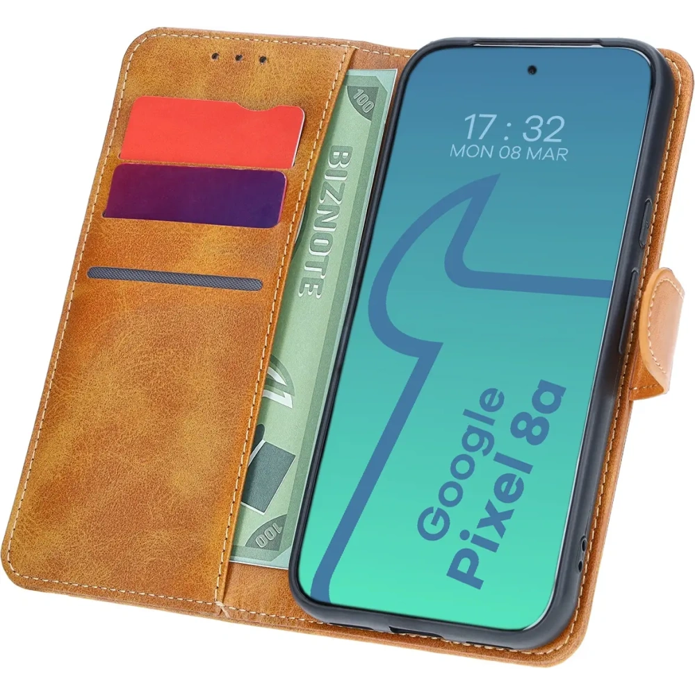 Etui z klapką Bizon Case Pocket do Google Pixel 8a brązowe