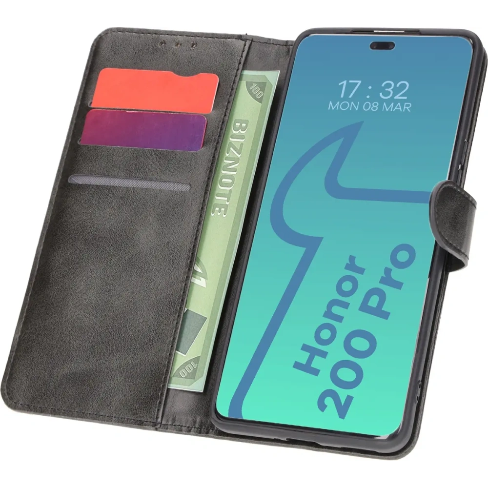 Etui z klapką Bizon Case Pocket do Honor 200 Pro czarne