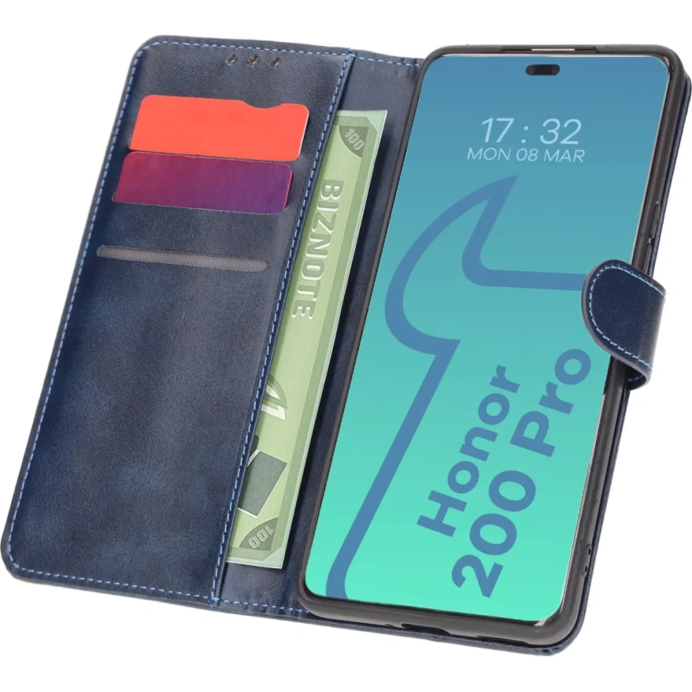 Etui z klapką Bizon Case Pocket do Honor 200 Pro granatowe