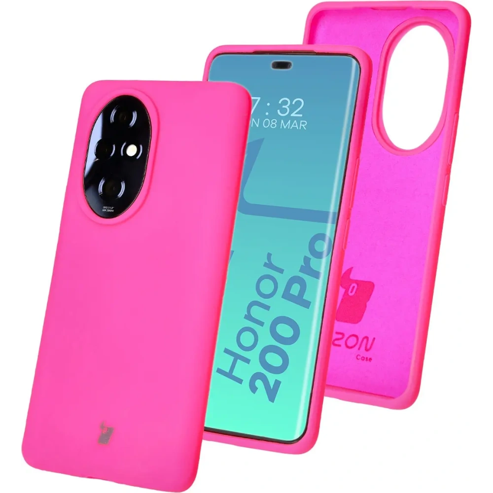 Silikonowe etui Bizon Soft Case do Honor 200 Pro neonowo-różowe