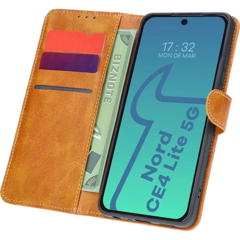 Etui z klapką Bizon Case Pocket do OnePlus Nord CE4 Lite 5G brązowe