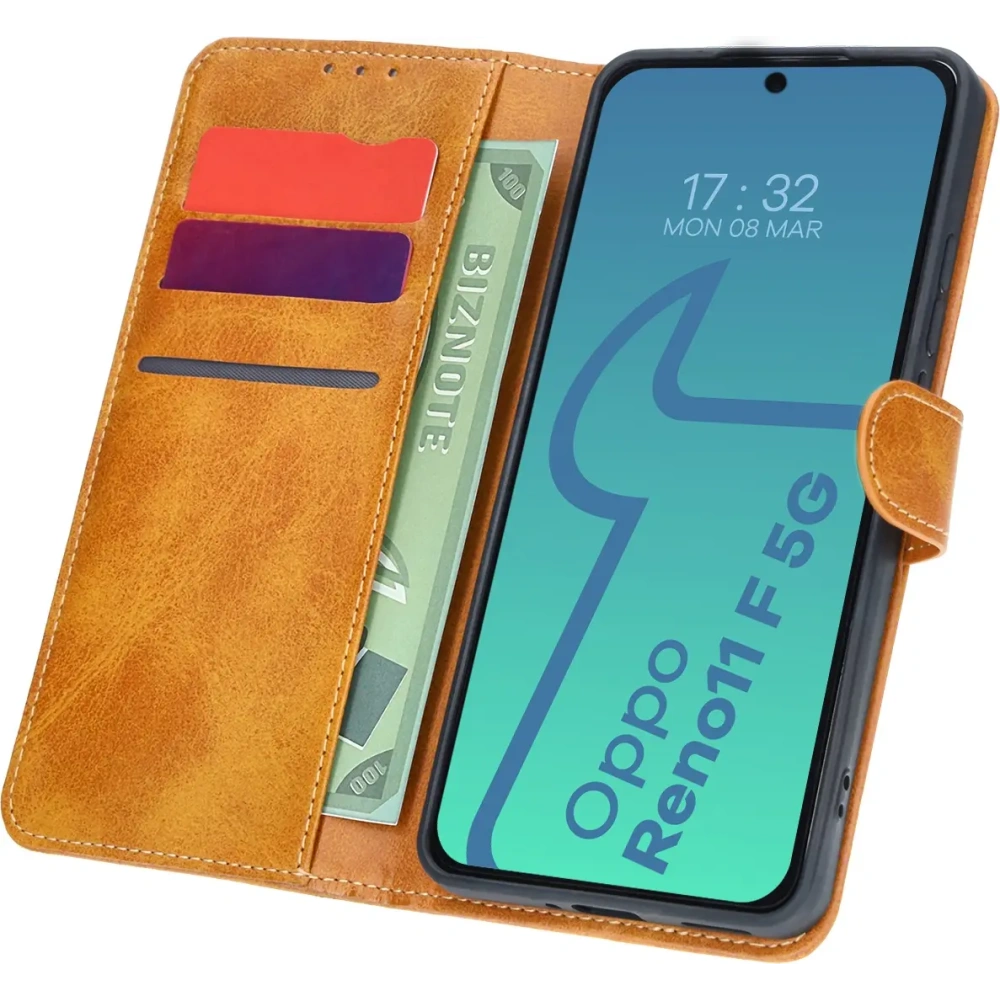 Etui z klapką Bizon Case Pocket do Oppo Reno11 F 5G brązowe