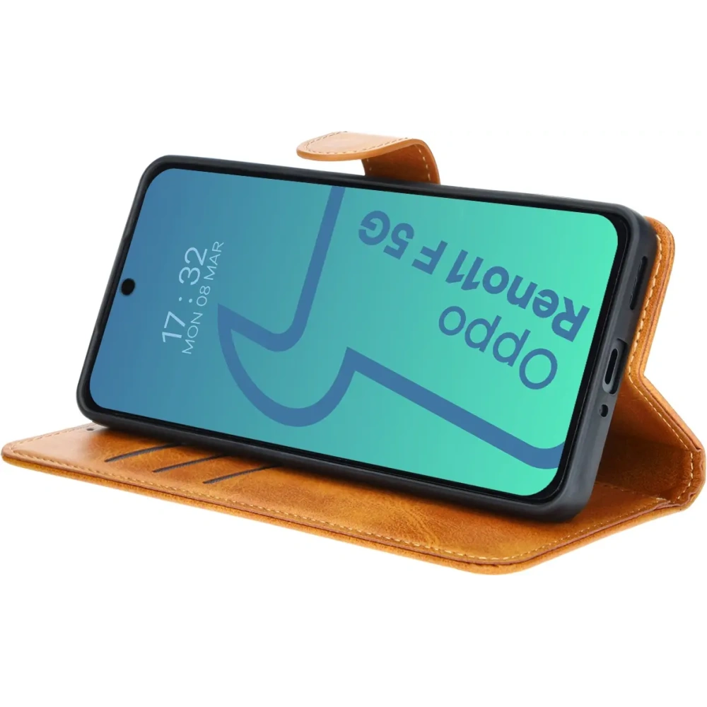 Etui z klapką Bizon Case Pocket do Oppo Reno11 F 5G brązowe