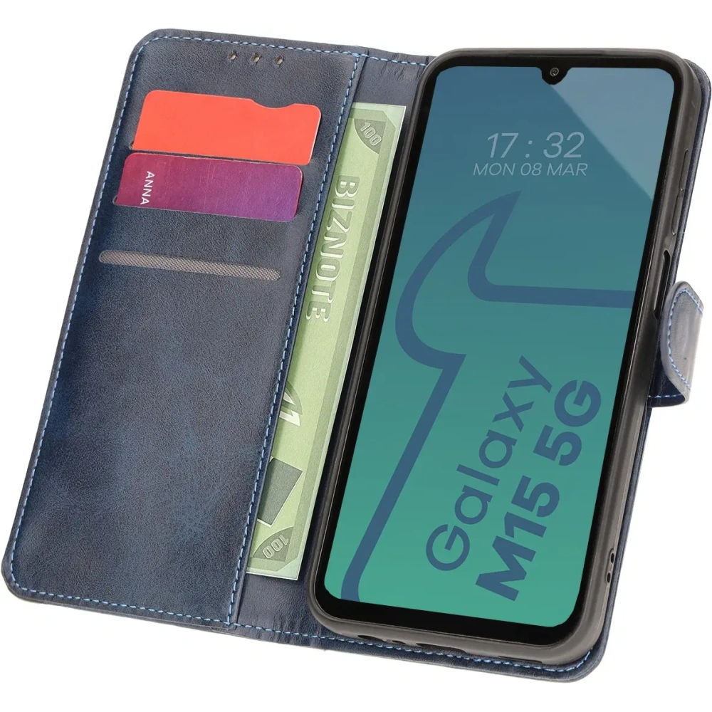 Etui z klapką Bizon Case Pocket do Samsung Galaxy M15 5G granatowe