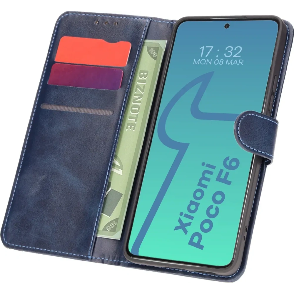 Etui z klapką Bizon Case Pocket do Xiaomi Poco F6 granatowe