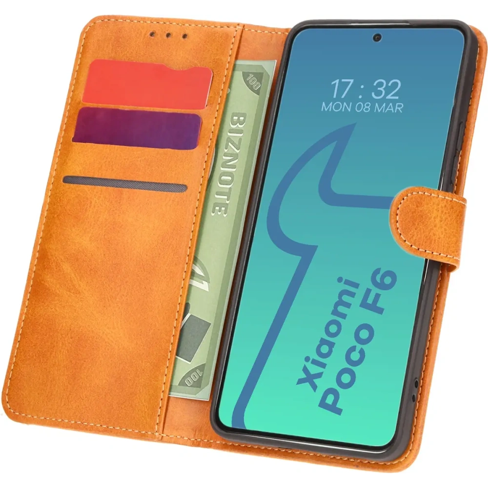 Etui z klapką Bizon Case Pocket do Xiaomi Poco F6 brązowe