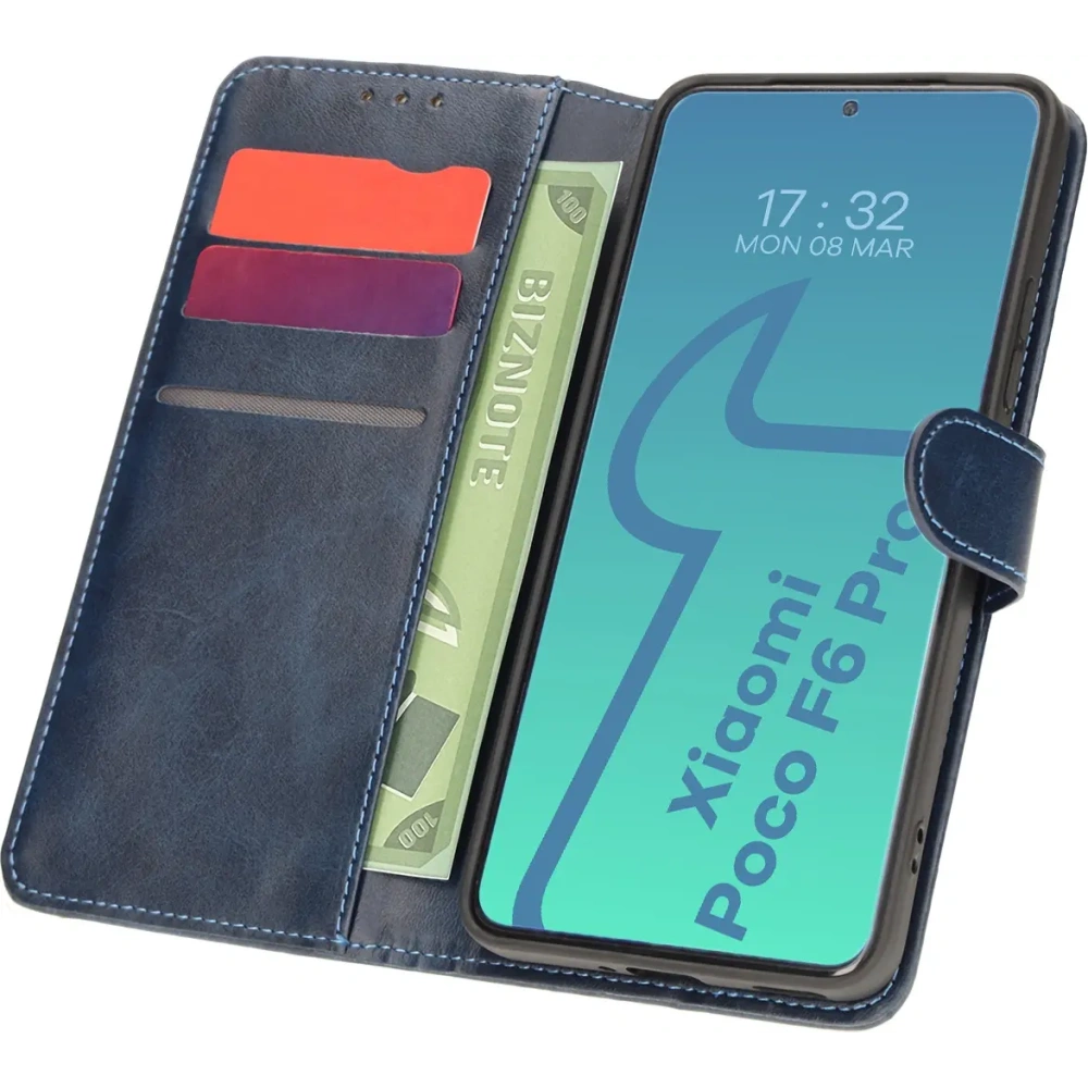 Etui z klapką Bizon Case Pocket do Xiaomi Poco F6 Pro granatowe