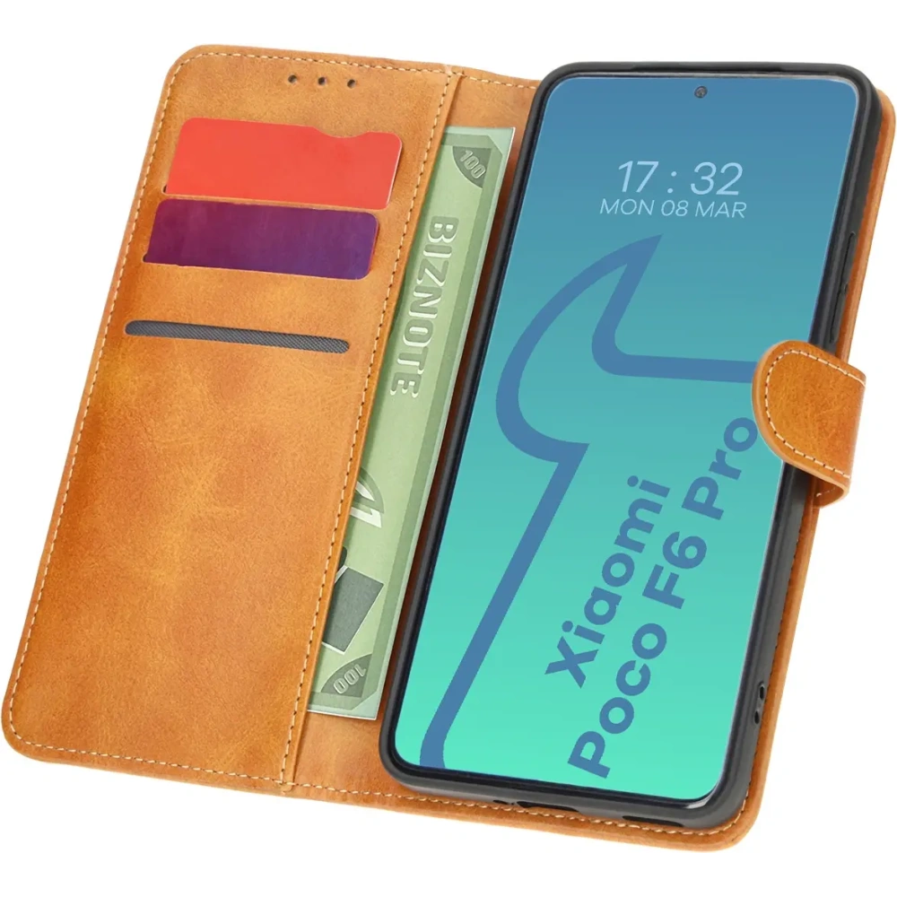 Etui z klapką Bizon Case Pocket do Xiaomi Poco F6 Pro brązowe