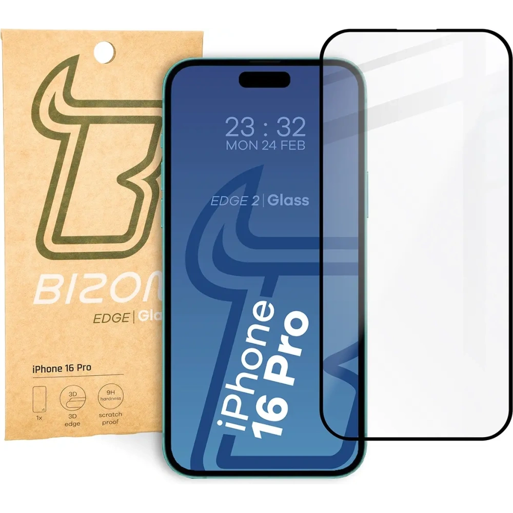 Szkło hartowane Bizon Glass Edge 2 do Apple iPhone 16 Pro czarna ramka