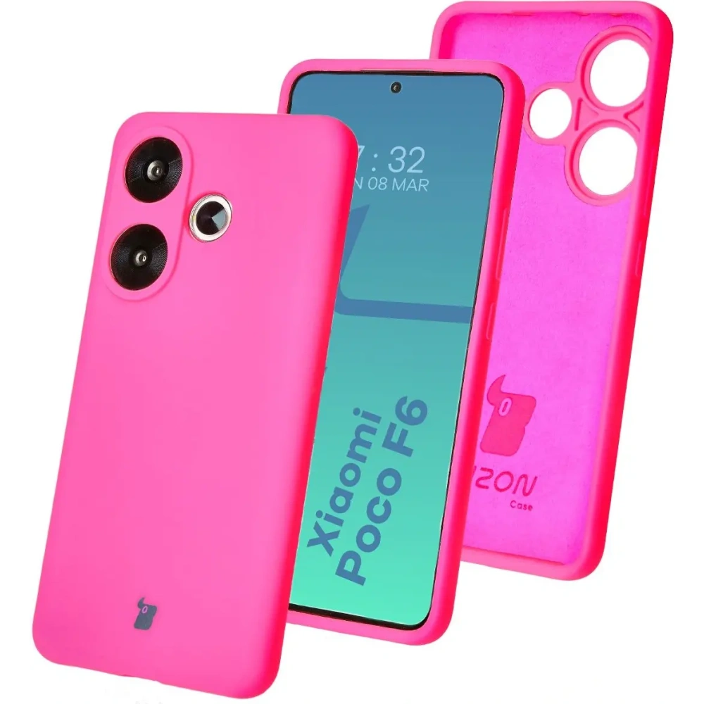Silikonowe etui Bizon Soft Case do Xiaomi Poco F6 neonowo-różowe