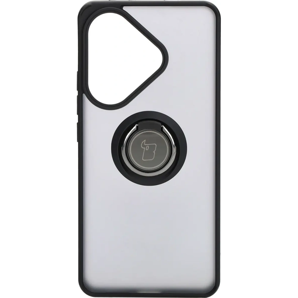 Etui z uchwytem na palec Bizon Case Hybrid Ring do Xiaomi Poco F6 przydymione z czarną ramką