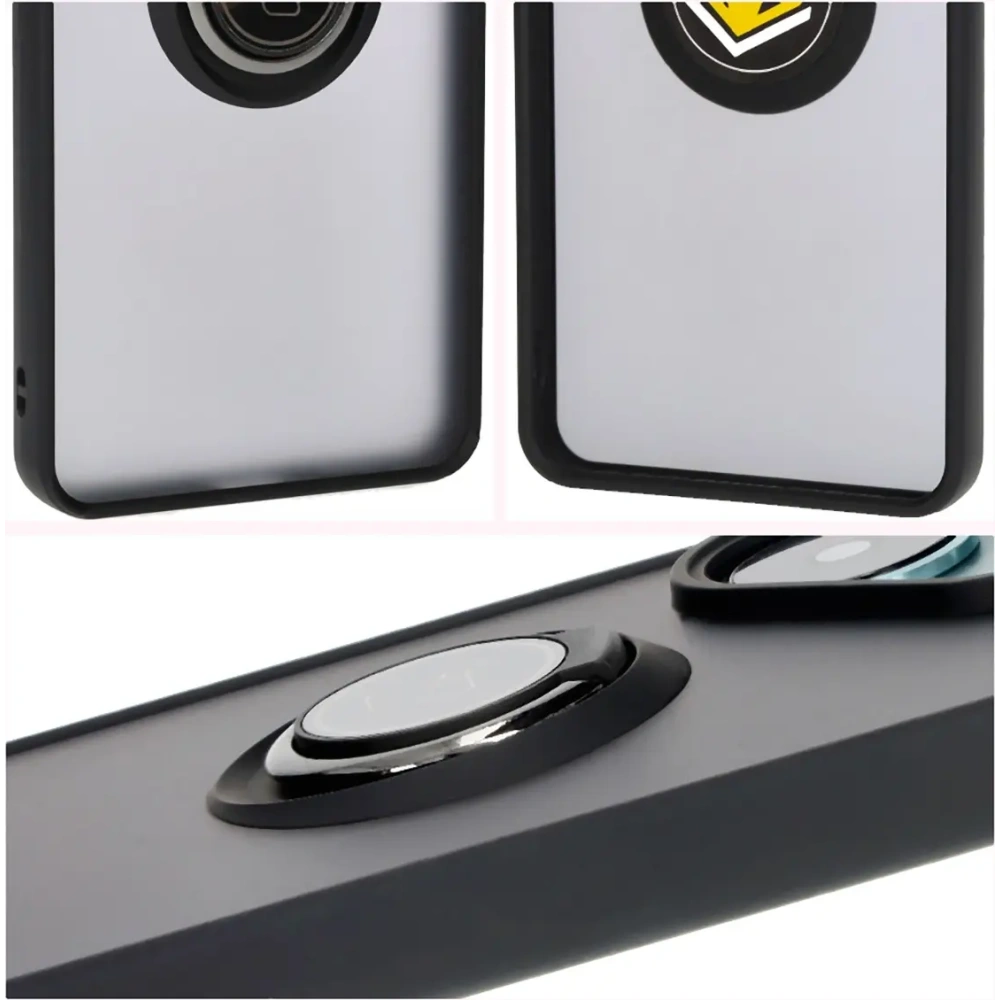Etui z uchwytem na palec Bizon Case Hybrid Ring do Xiaomi Poco F6 przydymione z czarną ramką