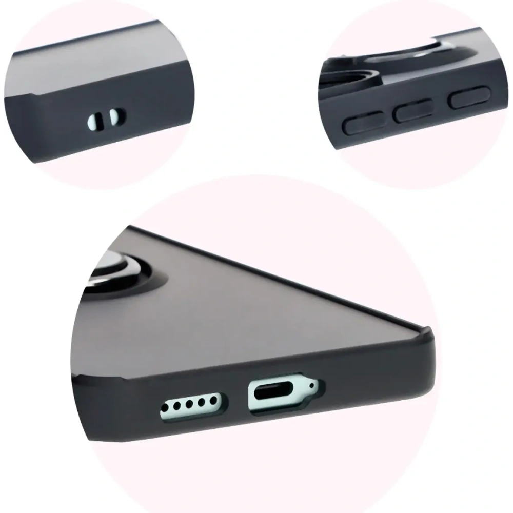 Etui z uchwytem na palec Bizon Case Hybrid Ring do Xiaomi Poco F6 przydymione z czarną ramką