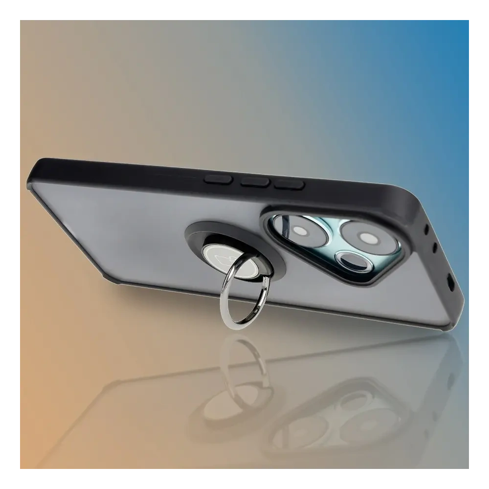 Etui z uchwytem na palec Bizon Case Hybrid Ring do Xiaomi Poco F6 przydymione z czarną ramką