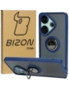 Etui s úchopem na prst Bizon Case Hybrid Ring pro Xiaomi Poco F6 kouřové s modrým rámem