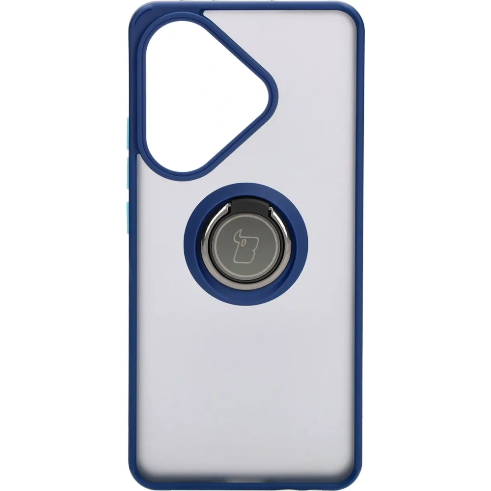 Etui z uchwytem na palec Bizon Case Hybrid Ring do Xiaomi Poco F6 przydymione z granatową ramką