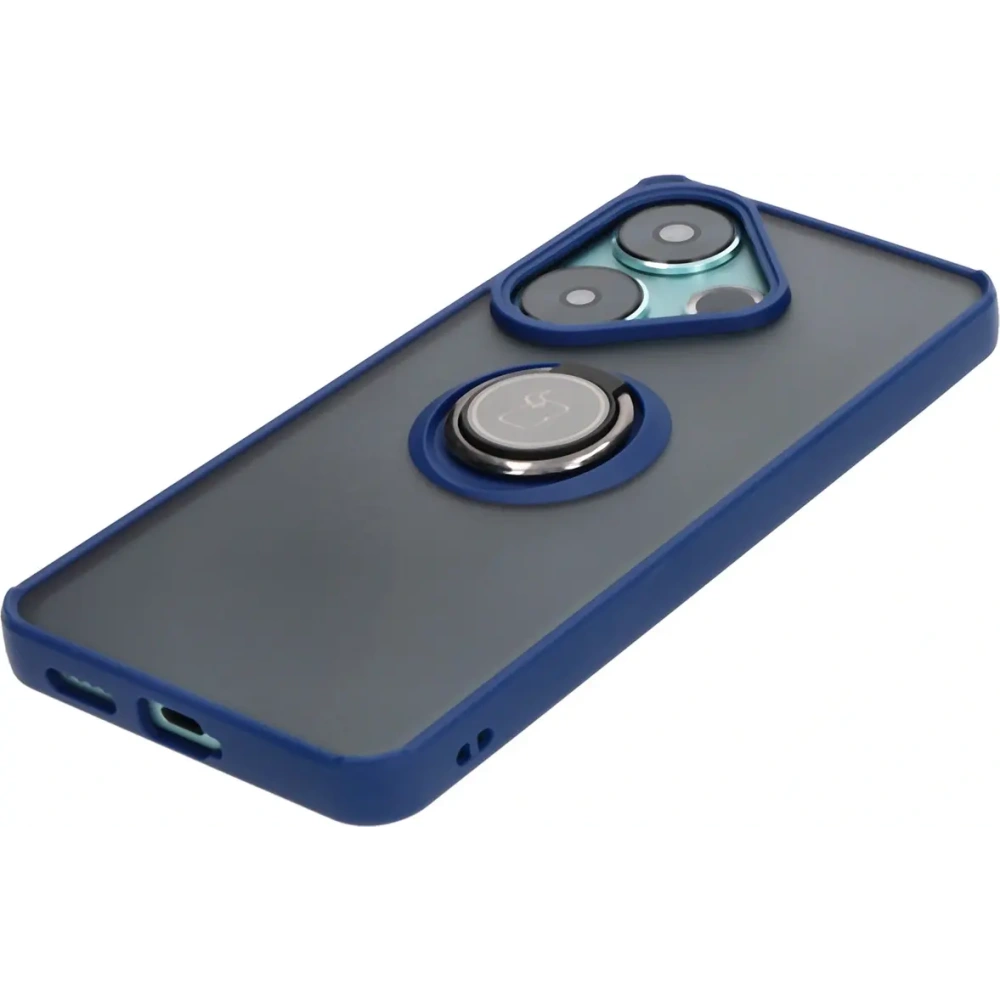 Etui z uchwytem na palec Bizon Case Hybrid Ring do Xiaomi Poco F6 przydymione z granatową ramką