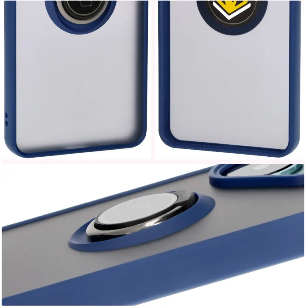 Etui z uchwytem na palec Bizon Case Hybrid Ring do Xiaomi Poco F6 przydymione z granatową ramką