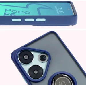 Kup Etui z uchwytem na palec Bizon Case Hybrid Ring do Xiaomi Poco F6 przydymione z granatową ramką - BIZ6185 - {ean13} - Sklep Home Screen