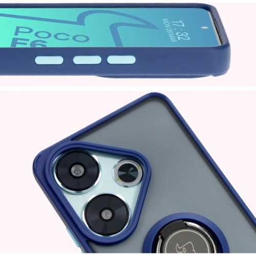 Kup Etui s úchopem na prst Bizon Case Hybrid Ring pro Xiaomi Poco F6 kouřové s modrým rámem - BIZ6185 - {ean13} - Sklep Home Screen
