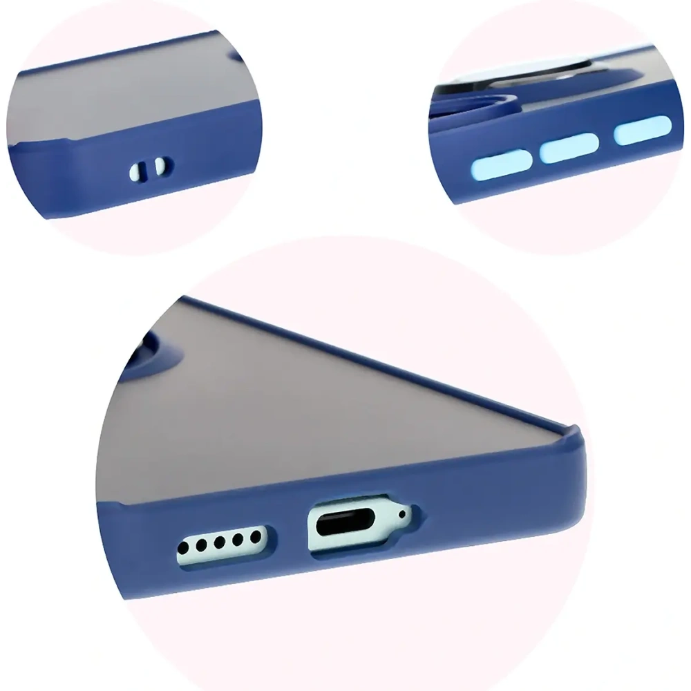 Etui z uchwytem na palec Bizon Case Hybrid Ring do Xiaomi Poco F6 przydymione z granatową ramką