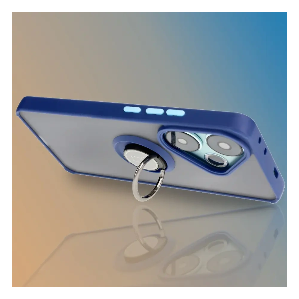 Etui z uchwytem na palec Bizon Case Hybrid Ring do Xiaomi Poco F6 przydymione z granatową ramką