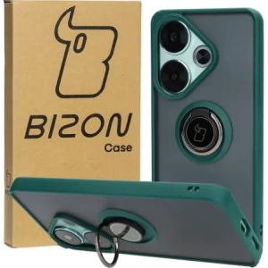 Kup Etui s držákem na prst Bizon Case Hybrid Ring pro Xiaomi Poco F6 kouřové s tmavě zeleným rámečkem - BIZ6186 - {ean13} - Sklep Home Screen