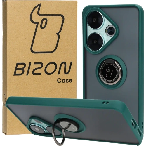 Kup Etui s držákem na prst Bizon Case Hybrid Ring pro Xiaomi Poco F6 kouřové s tmavě zeleným rámečkem - BIZ6186 - {ean13} - Sklep Home Screen