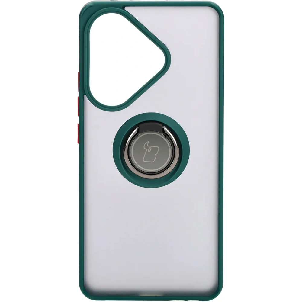 Etui z uchwytem na palec Bizon Case Hybrid Ring do Xiaomi Poco F6 przydymione z ciemnozieloną ramką