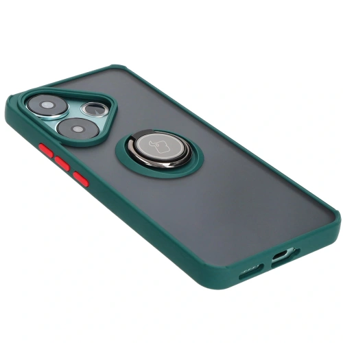 Kup Etui s držákem na prst Bizon Case Hybrid Ring pro Xiaomi Poco F6 kouřové s tmavě zeleným rámečkem - BIZ6186 - {ean13} - Sklep Home Screen