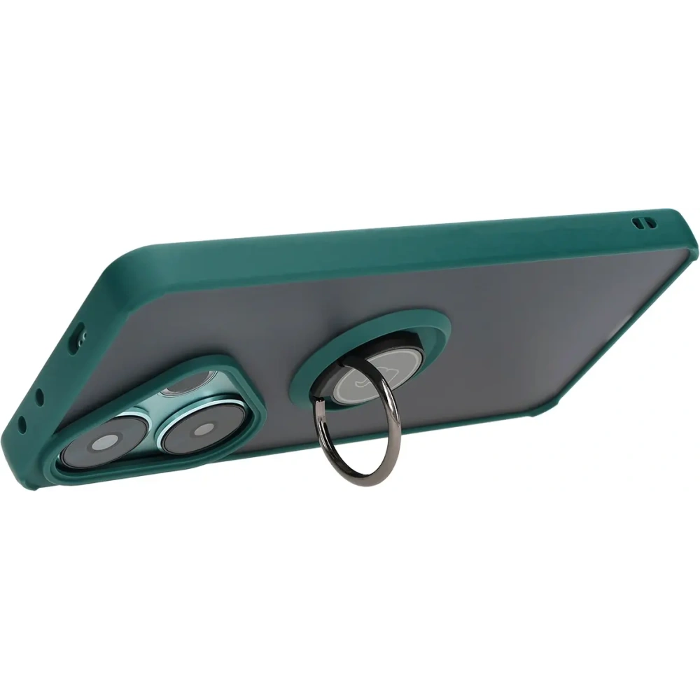 Etui z uchwytem na palec Bizon Case Hybrid Ring do Xiaomi Poco F6 przydymione z ciemnozieloną ramką