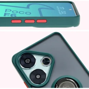 Bizon Case Hybrid Ring Xiaomi Poco F6 fumuriu cu un cadru verde închis