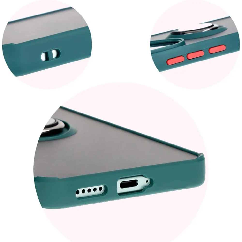 Etui z uchwytem na palec Bizon Case Hybrid Ring do Xiaomi Poco F6 przydymione z ciemnozieloną ramką