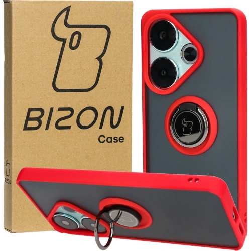 Kup Caz Bizon Hybrid Ring Xiaomi Poco F6 fumuriu cu un cadru roșu - BIZ6187 - {ean13} - Sklep Home Screen