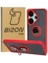 Etui z uchwytem na palec Bizon Case Hybrid Ring do Xiaomi Poco F6 dymové s červeným rámečkem