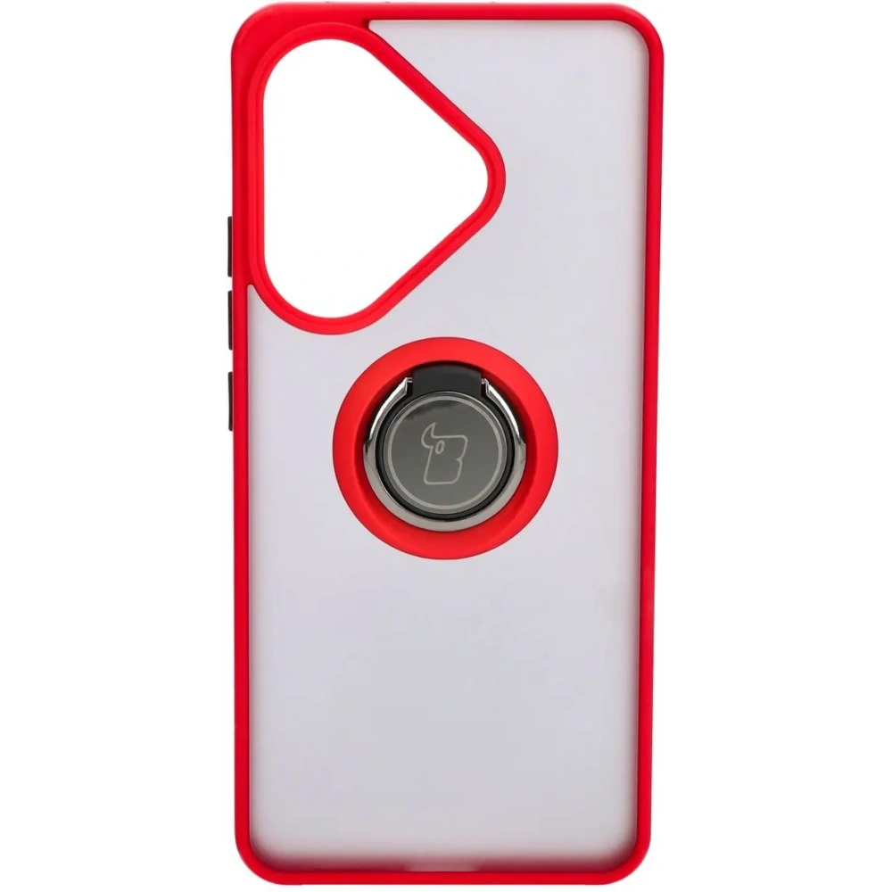 Etui z uchwytem na palec Bizon Case Hybrid Ring do Xiaomi Poco F6 przydymione z czerwoną ramką