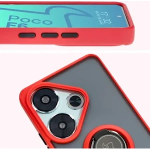 Kup Etui z uchwytem na palec Bizon Case Hybrid Ring do Xiaomi Poco F6 przydymione z czerwoną ramką - BIZ6187 - {ean13} - Sklep Home Screen