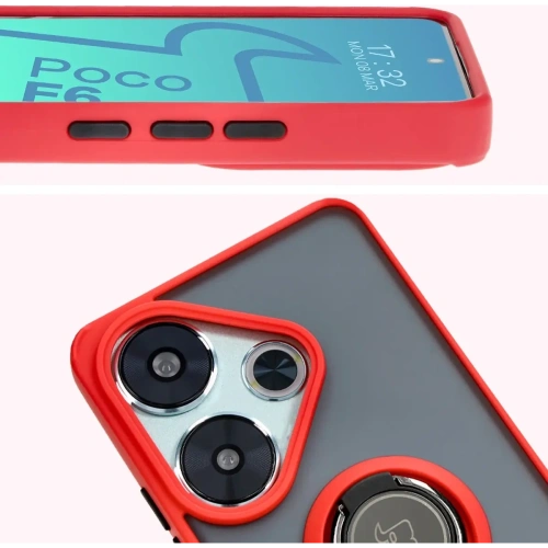 Kup Caz Bizon Hybrid Ring Xiaomi Poco F6 fumuriu cu un cadru roșu - BIZ6187 - {ean13} - Sklep Home Screen