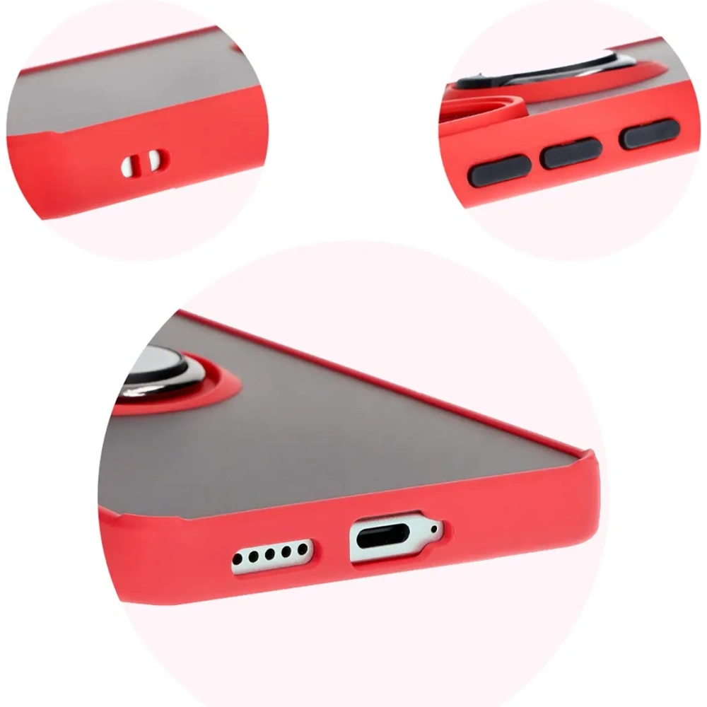 Etui z uchwytem na palec Bizon Case Hybrid Ring do Xiaomi Poco F6 przydymione z czerwoną ramką
