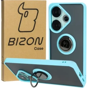 Kup Etui z uchwytem na palec Bizon Case Hybrid Ring do Xiaomi Poco F6 przydymione z jasnoniebieską ramką - BIZ6188 - {ean13} - Sklep Home Screen
