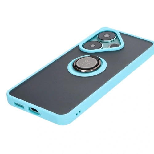 Kup Etui s úchytem na prst Bizon Case Hybrid Ring pro Xiaomi Poco F6 kouřové s světle modrým rámem - BIZ6188 - {ean13} - Sklep Home Screen