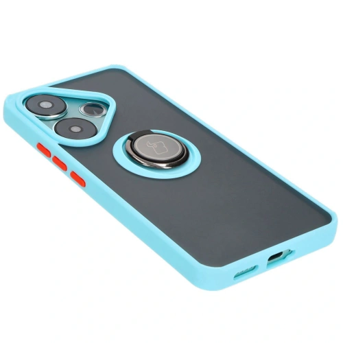 Kup Etui z uchwytem na palec Bizon Case Hybrid Ring do Xiaomi Poco F6 przydymione z jasnoniebieską ramką - BIZ6188 - {ean13} - Sklep Home Screen