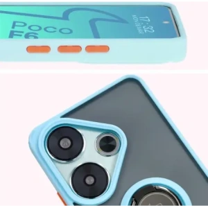 Kup Etui z uchwytem na palec Bizon Case Hybrid Ring do Xiaomi Poco F6 przydymione z jasnoniebieską ramką - BIZ6188 - {ean13} - Sklep Home Screen
