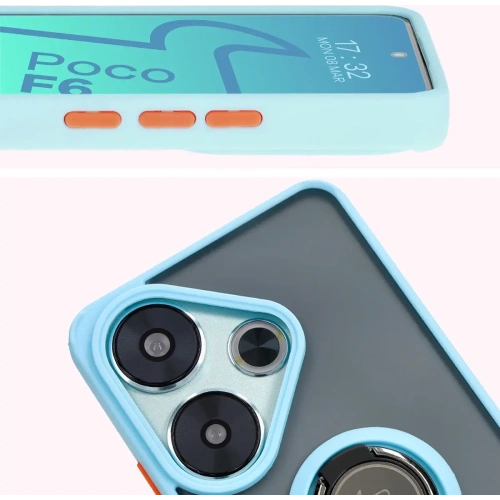 Kup Etui s úchytem na prst Bizon Case Hybrid Ring pro Xiaomi Poco F6 kouřové s světle modrým rámem - BIZ6188 - {ean13} - Sklep Home Screen