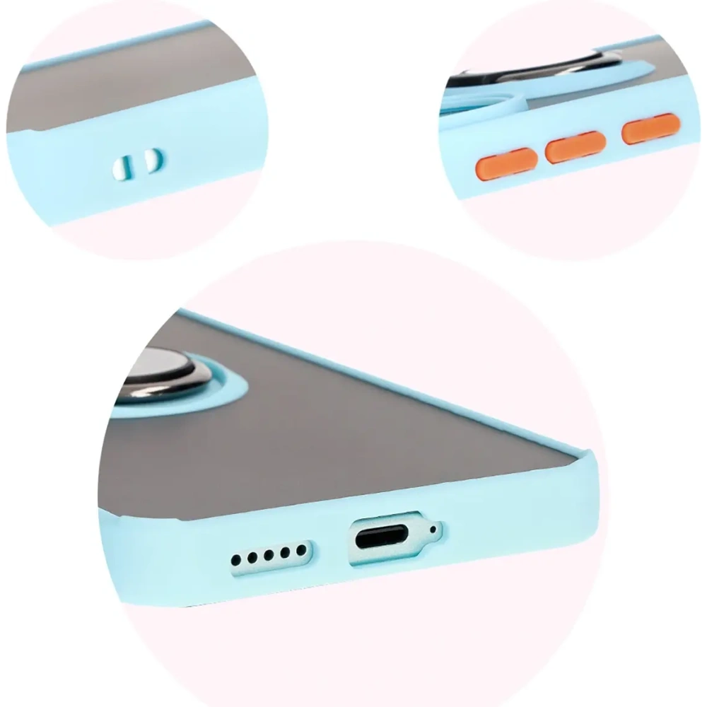 Etui z uchwytem na palec Bizon Case Hybrid Ring do Xiaomi Poco F6 przydymione z jasnoniebieską ramką